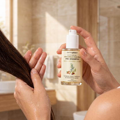Aplicación del aceite pre-shampoo en el pelo
